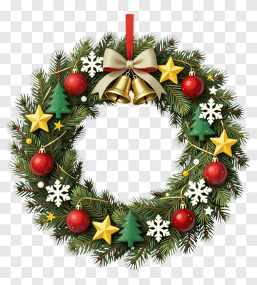 Christmas Wreath With Bells And Ornaments PNG