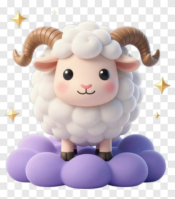 Cute Cartoon Sheep On A Purple Cloud PNG