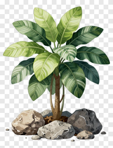Colorful Potted Plant With Rocks PNG