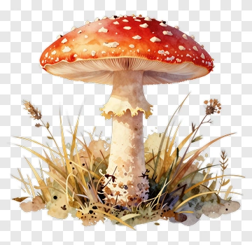 Watercolor Mushroom In Grass PNG