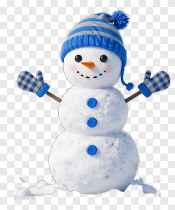 Snowman Wearing A Blue Striped Hat And Mittens PNG