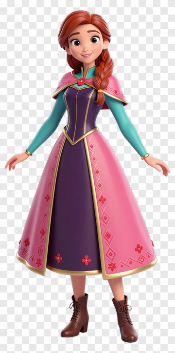 Cartoon Princess In A Colorful Dress PNG