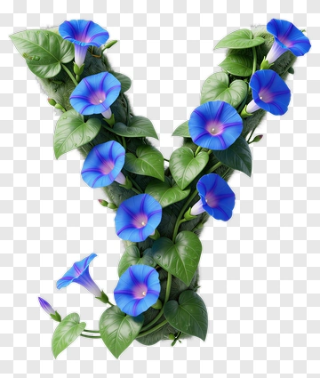 V Letter Made Of Morning Glory Flowers And Leaves PNG