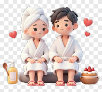 Cartoon Couple In Bathrobes With Spa Elements PNG