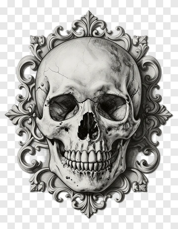 Decorative Skull With Ornate Frame PNG