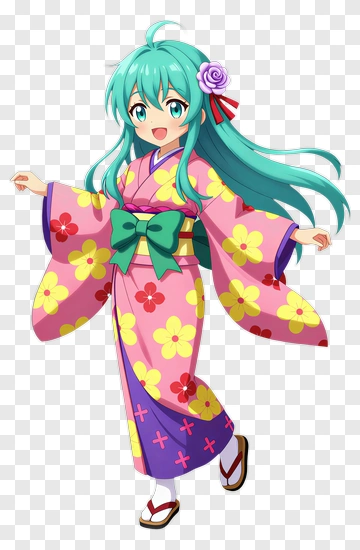 Anime Girl In Colorful Kimono PNG