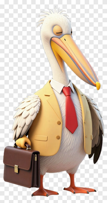 3D Pelican Wearing A Suit And Carrying A Briefcase PNG