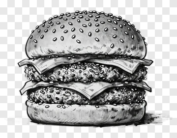 Sketch Burger With Sesame Seed Bun PNG