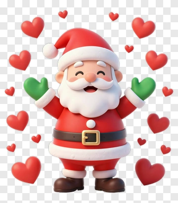 Cartoon Santa Claus Surrounded By Hearts PNG