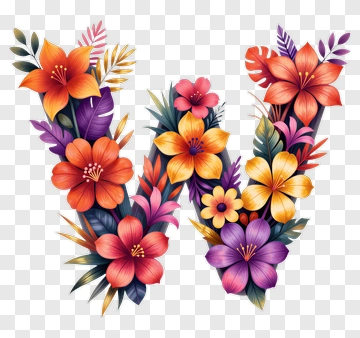 Colorful Floral Letter W PNG