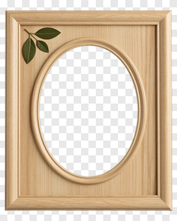 Wooden Photo Frame With Leaf Decoration PNG