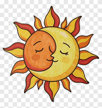Cartoon Sun With Smiling Faces PNG