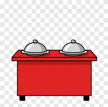 Red Serving Table With Cloche Dishes PNG
