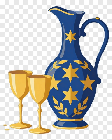 Blue Pitcher With Golden Stars And Goblets PNG