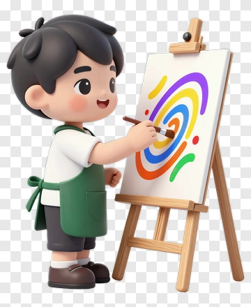 3D Child Painting On An Easel PNG