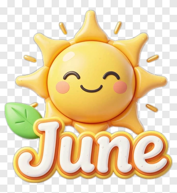 Smiling Sun With June Text PNG
