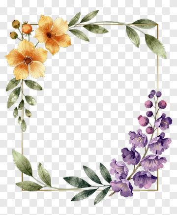 Floral Frame With Yellow And Purple Flowers PNG