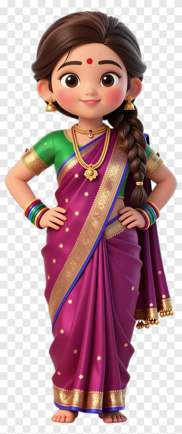 Cartoon Girl In Traditional Indian Attire PNG