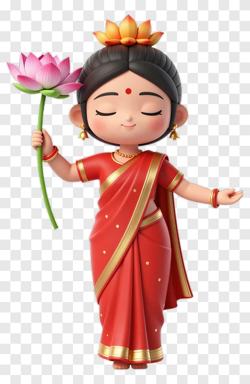 Cartoon Woman Holding A Lotus Flower PNG