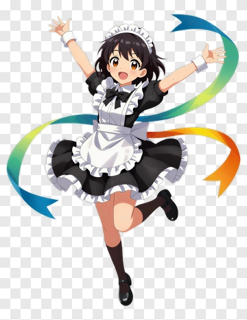Maid Character Jumping With Colorful Ribbons PNG