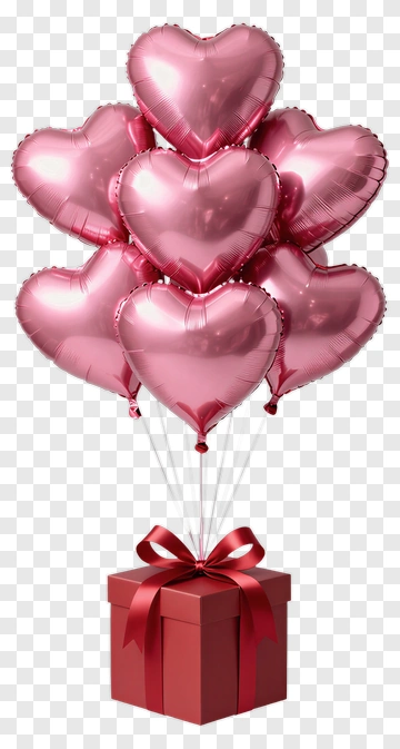 Heart Balloons With Gift Box PNG