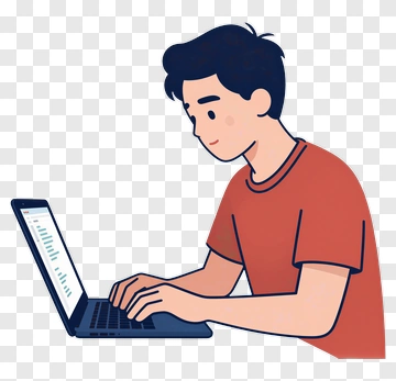 Young Man Working On A Laptop PNG