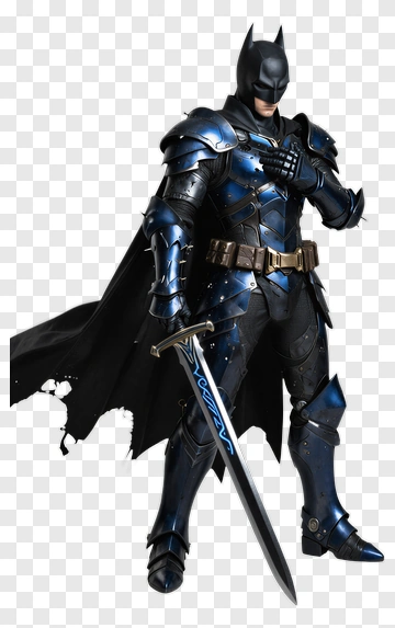 Batman In Blue Armor With Sword PNG