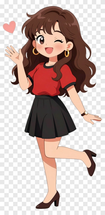Cartoon Girl Waving With A Heart PNG