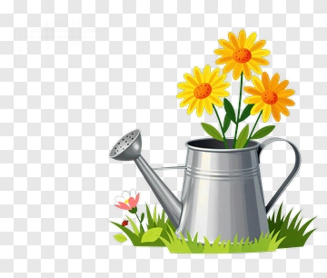 Watering Can With Yellow Flowers PNG