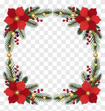 Christmas Floral Frame With Poinsettias And Pine PNG