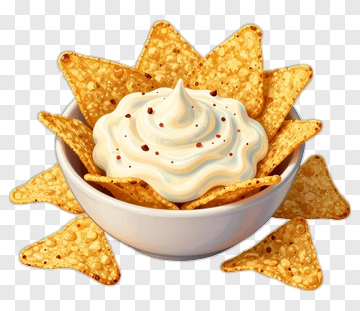 Bowl Of Tortilla Chips With Creamy Dip PNG