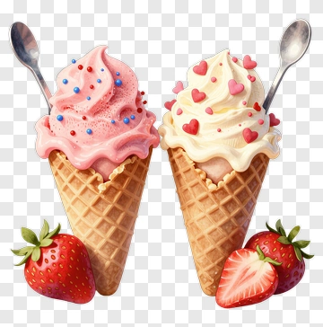 Ice Cream Cones With Strawberries PNG