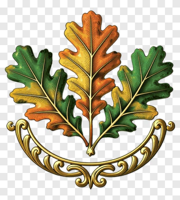 Colorful Oak Leaves With Decorative Swirl PNG