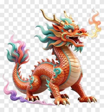 Colorful Dragon Breathing Fire PNG