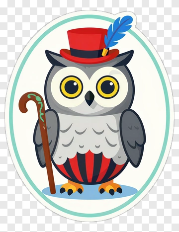 Cartoon Owl Wearing A Top Hat And Holding A Cane PNG