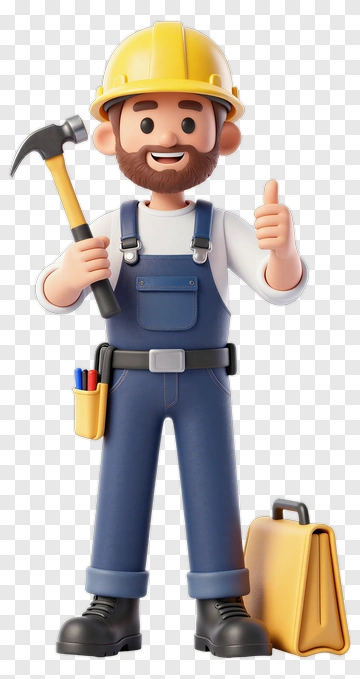 3D Construction Worker Holding A Hammer PNG