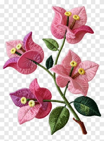Embroidered Pink Flower Bouquet PNG