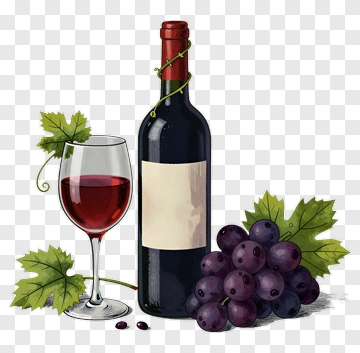 Red Wine Bottle With Glass And Grapes PNG