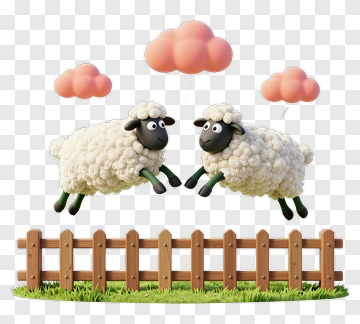 Cartoon Sheep Jumping Over A Fence PNG
