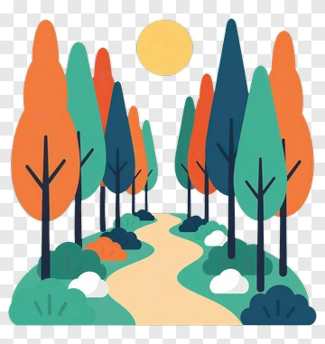 Colorful Forest Path With Tall Trees PNG