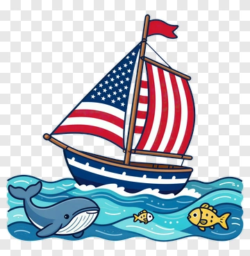 Sailboat With American Flag In Ocean PNG