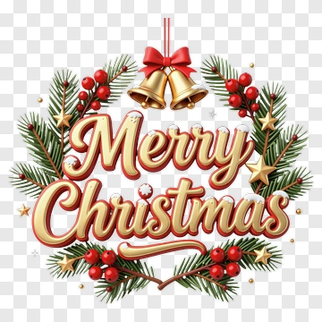 Merry Christmas Wreath With Bells And Berries PNG
