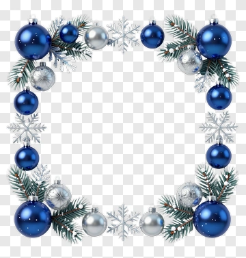 Christmas Frame With Blue And Silver Ornaments PNG