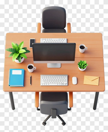 Modern Office Desk Setup With Plants And Computer PNG