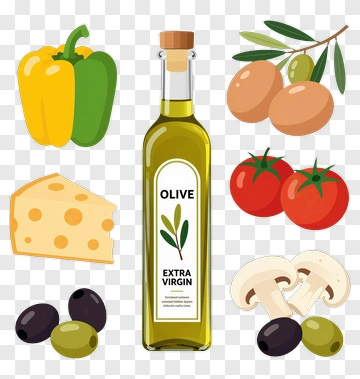 Olive Oil With Vegetables And Cheese PNG