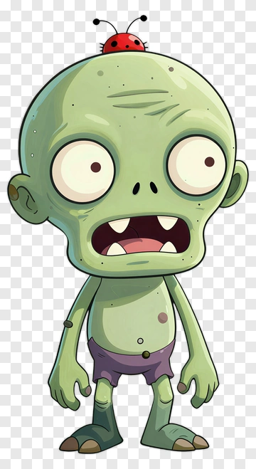 Cartoon Zombie With Ladybug On Head PNG