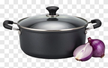 Black Cooking Pot With Red Onions PNG