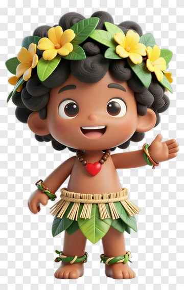 Cartoon Boy Wearing A Leaf Skirt And Flowers PNG