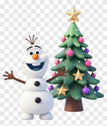 Cartoon Snowman Next To A Christmas Tree PNG