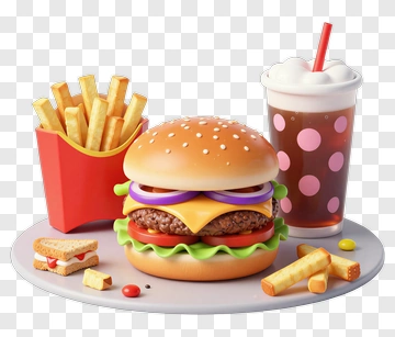 Fast Food Meal With Hamburger, Fries, And Drink PNG